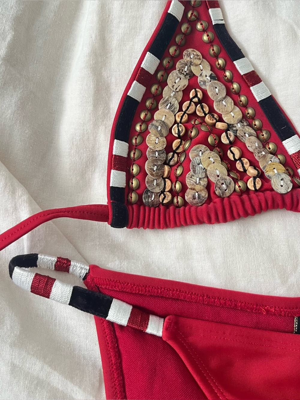NEW Vix Paula Hermanny Red Embellished Triangle Bikini Swimsuit - Picture 7 of 9